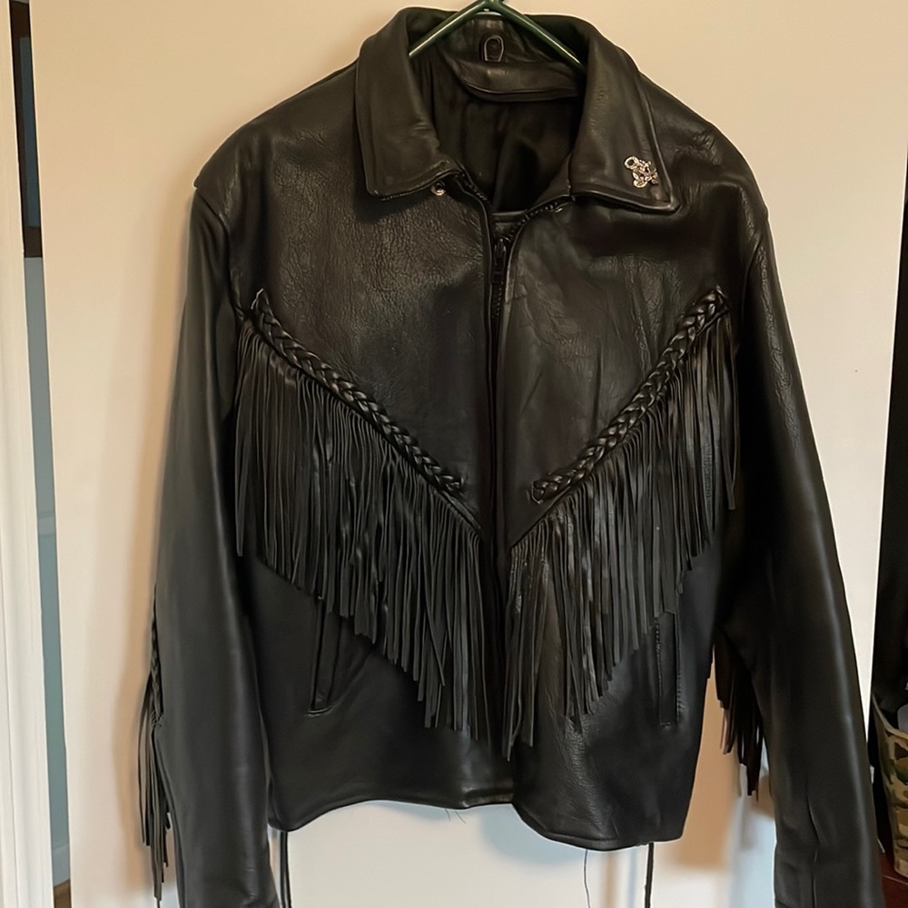 Black Leather Fringe Jacket